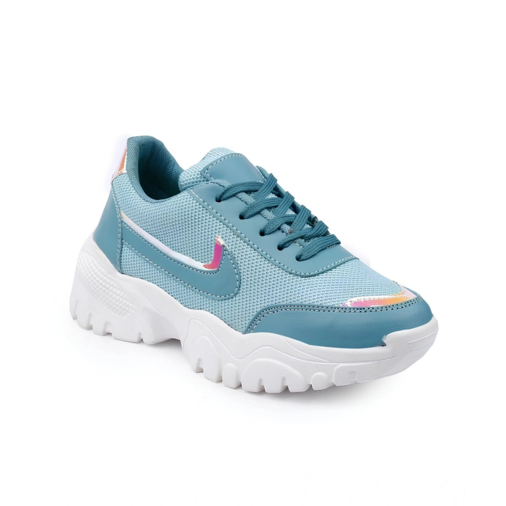 HD Women's Casual Mesh Printed Lace-Ups Shoes (Blue)
