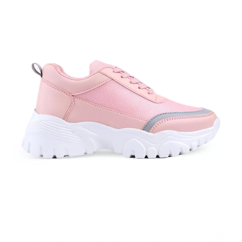 HD Women's Casual Mesh Printed Lace-Ups Shoes (Pink)