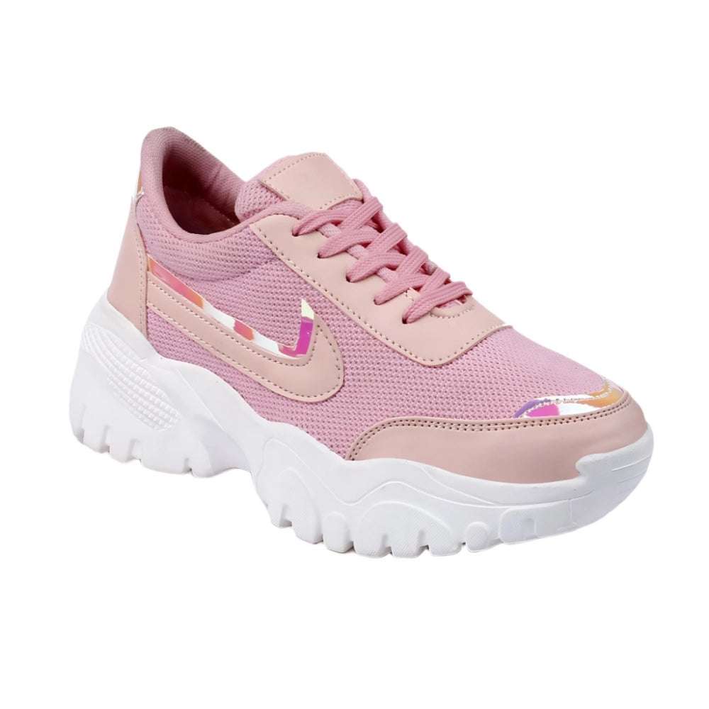 HD Women's Casual Mesh Printed Lace-Ups Shoes (Pink)