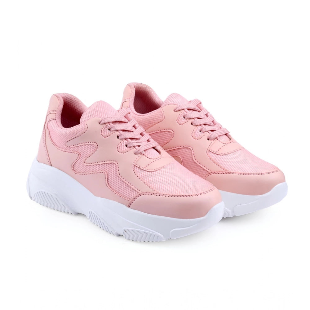 HD Women's Casual Mesh Printed Lace-Ups Shoes (Pink)