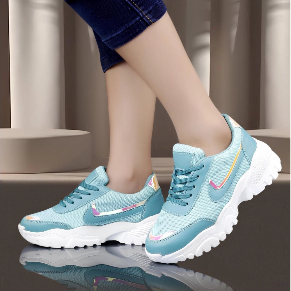HD Women's Casual Mesh Printed Lace-Ups Shoes (Blue)