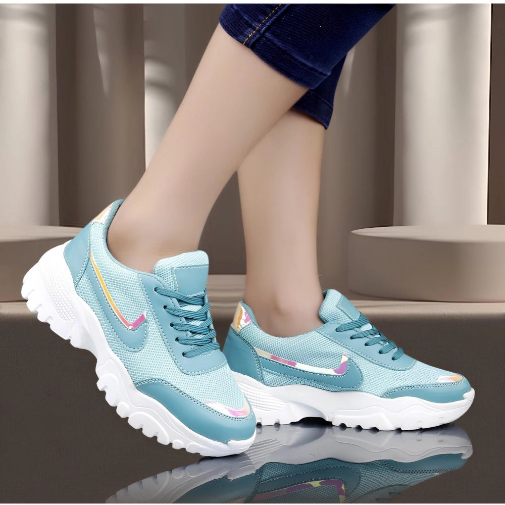 HD Women's Casual Mesh Printed Lace-Ups Shoes (Blue)