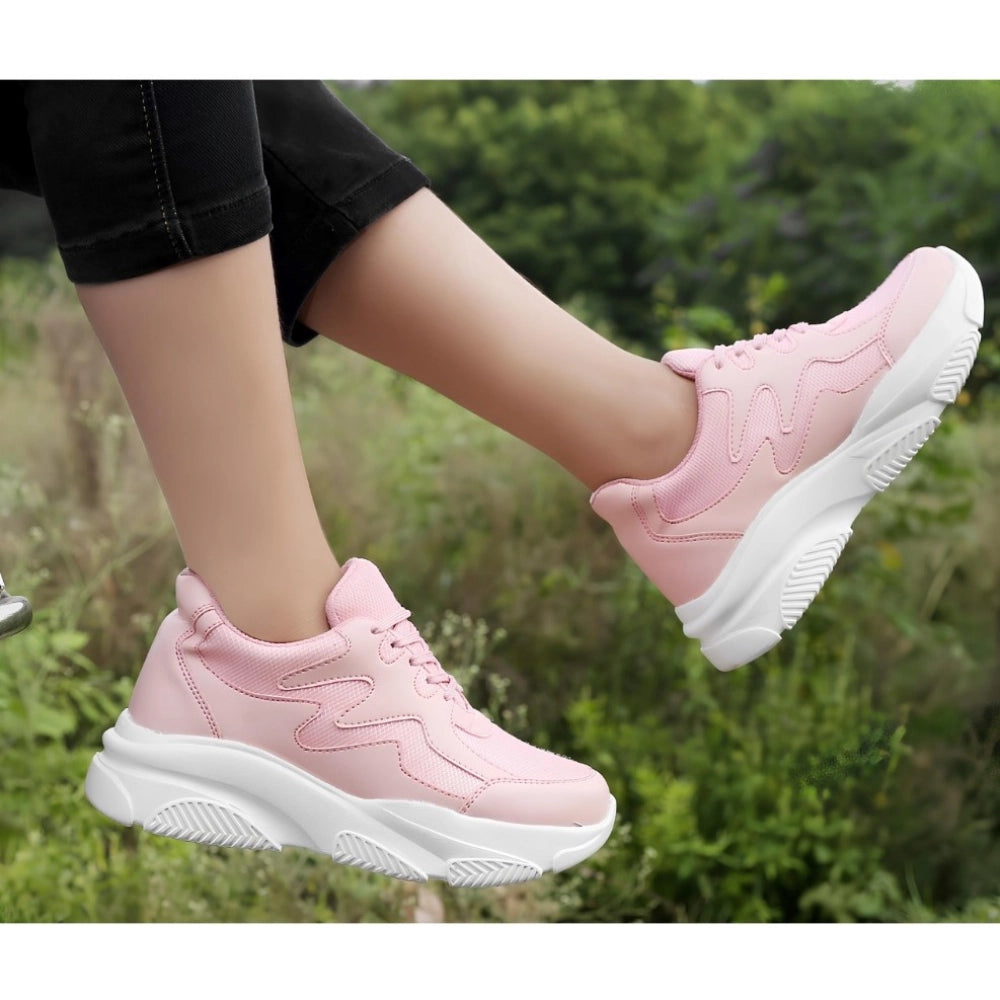 HD Women's Casual Mesh Printed Lace-Ups Shoes (Pink)