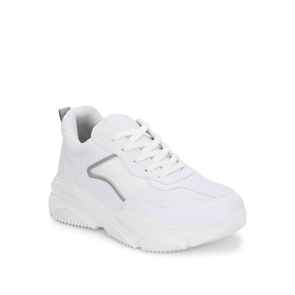 HD Women's Casual Mesh Printed Lace-Ups Shoes (White)