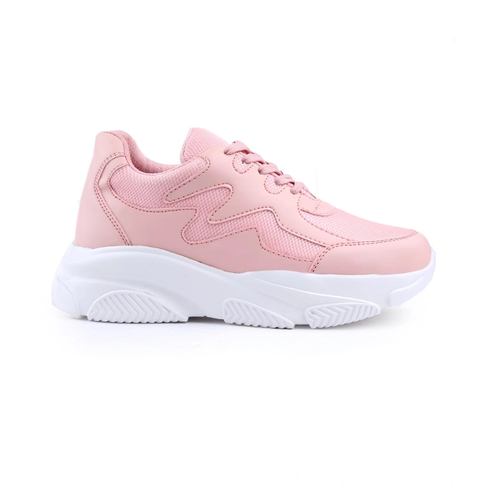 HD Women's Casual Mesh Printed Lace-Ups Shoes (Pink)