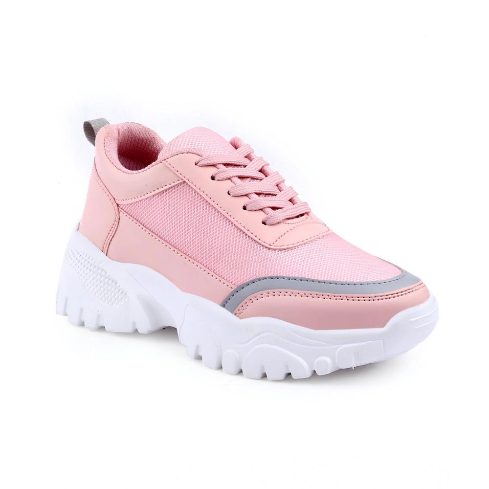 HD Women's Casual Mesh Printed Lace-Ups Shoes (Pink)