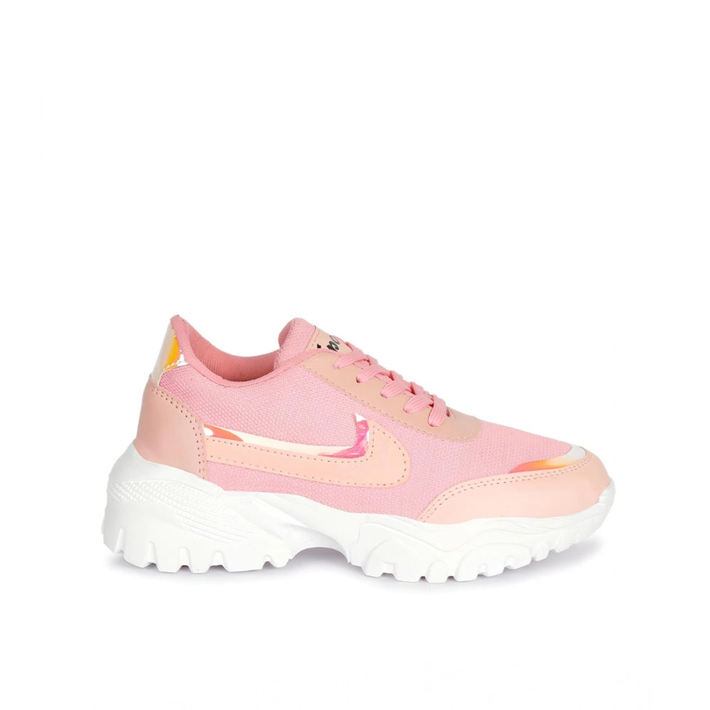 HD Women's Casual Mesh Printed Lace-Ups Shoes (Pink)