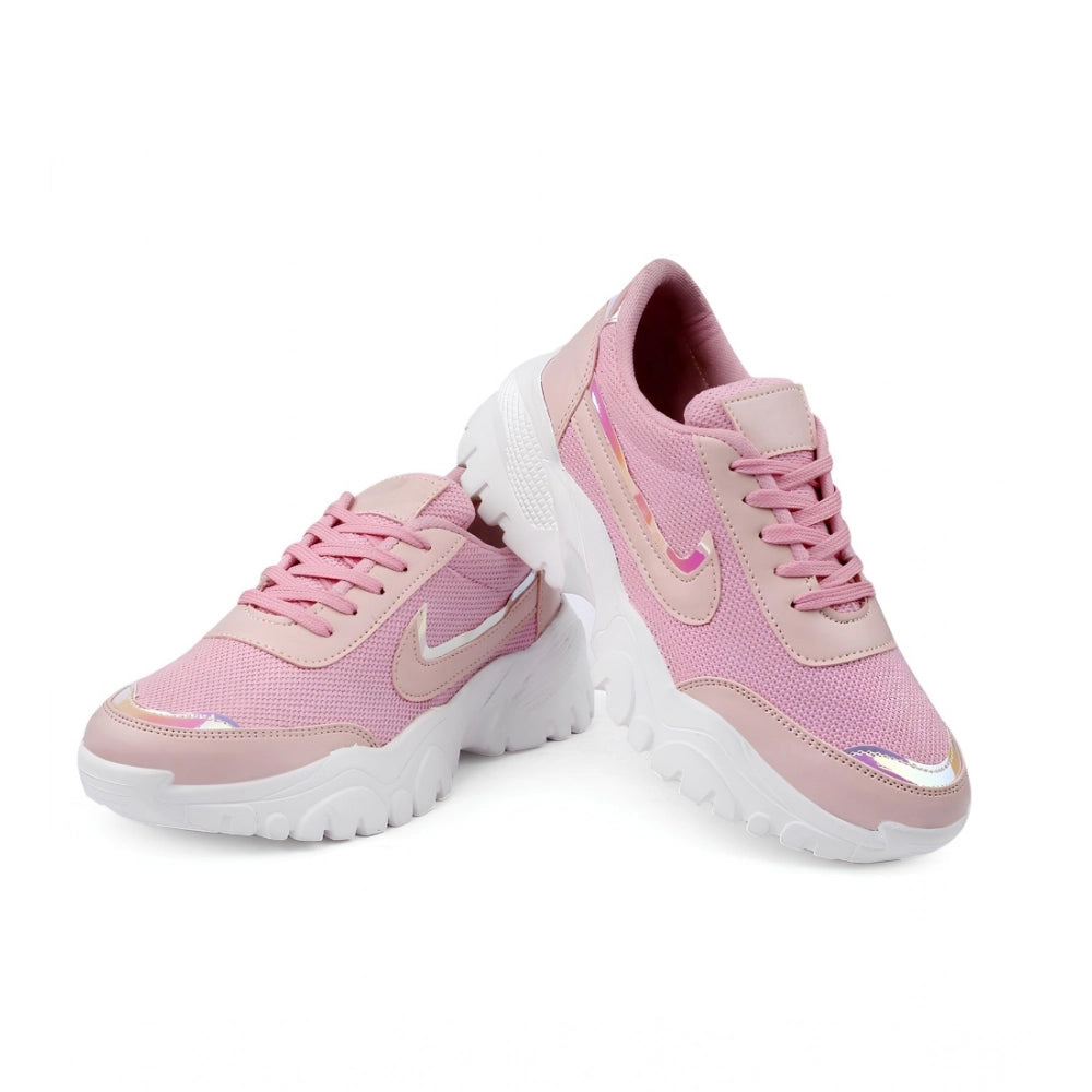 HD Women's Casual Mesh Printed Lace-Ups Shoes (Pink)