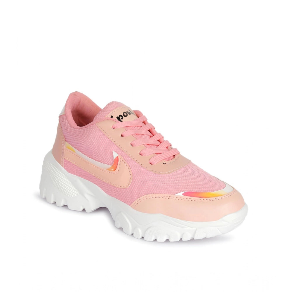 HD Women's Casual Mesh Printed Lace-Ups Shoes (Pink)