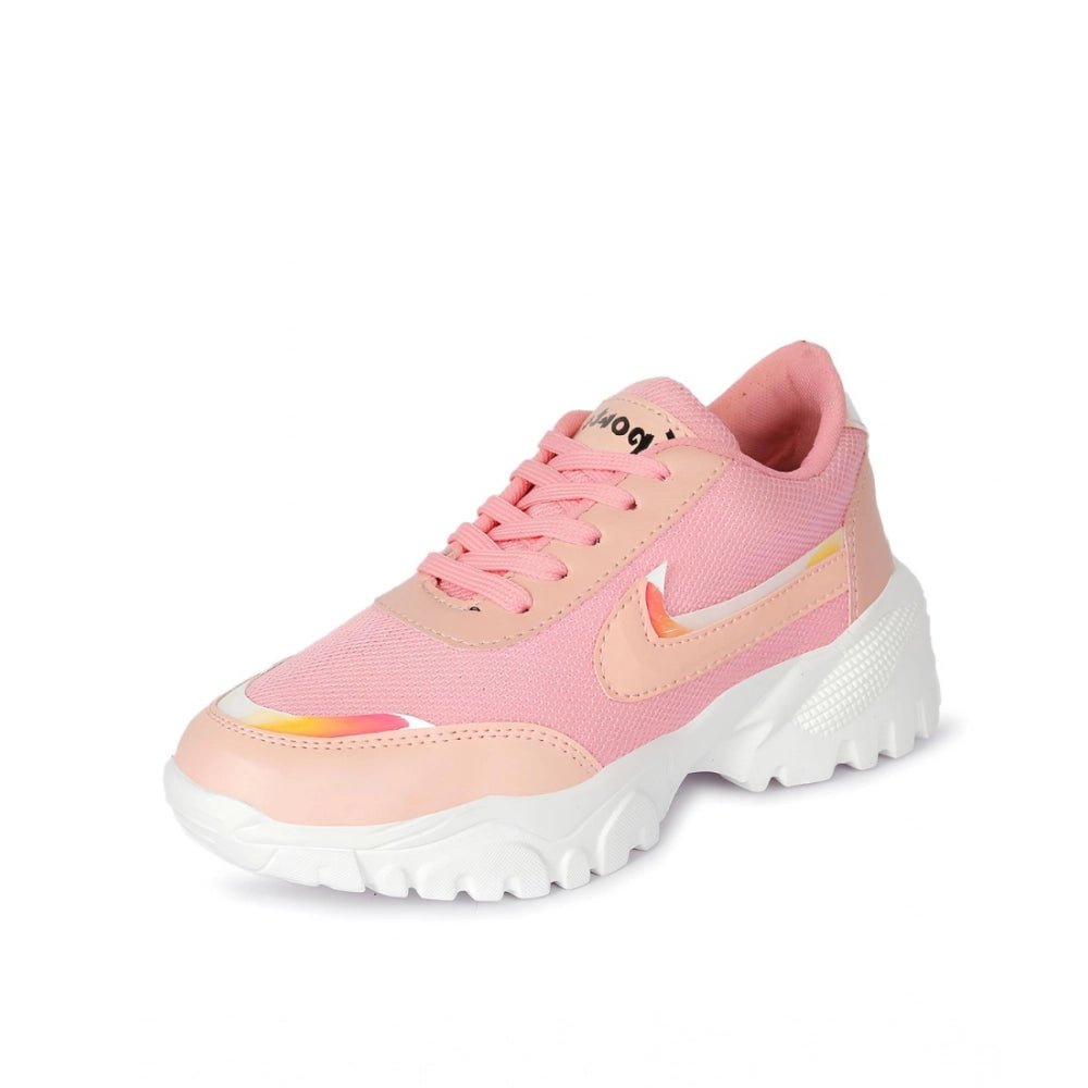 HD Women's Casual Mesh Printed Lace-Ups Shoes (Pink)