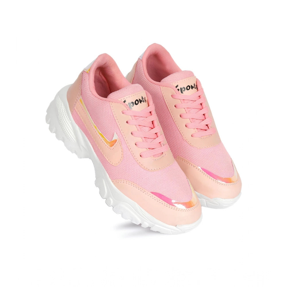 HD Women's Casual Mesh Printed Lace-Ups Shoes (Pink)
