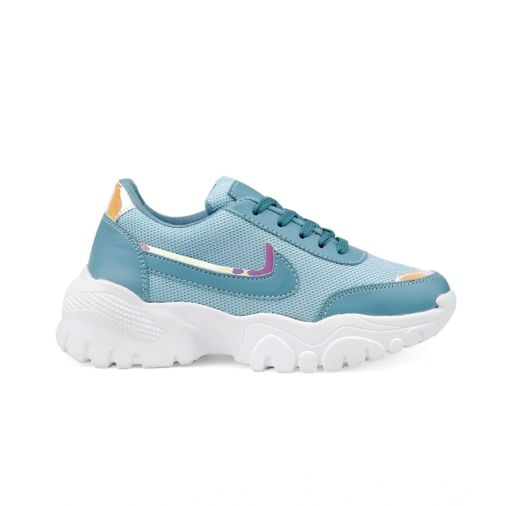 HD Women's Casual Mesh Printed Lace-Ups Shoes (Blue)