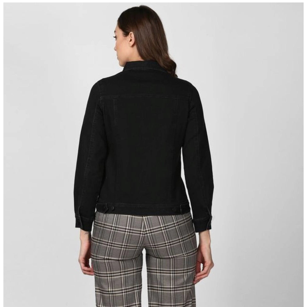 HD Women's Denim Solid Long Sleeve Jacket (Black)
