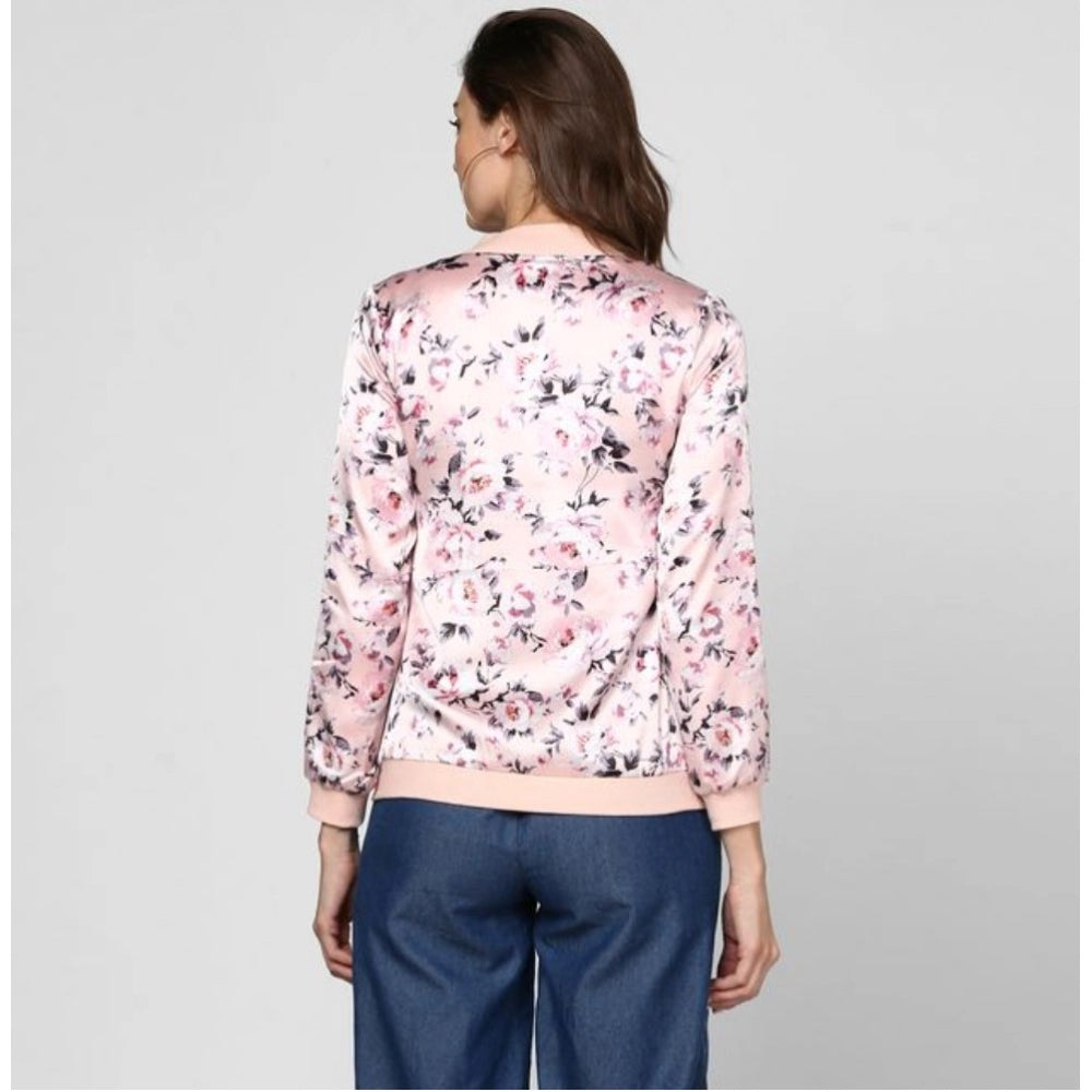 HD Women's Satin Floral 3/4th Sleeve Jacket (Light Pink)