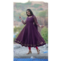 HD Women's Georgette Embroidery 3-4th Sleeve Round Neck Kurti with Dupatta Set (Wine)