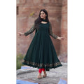 HD Women's Georgette Embroidery 3-4th Sleeve Round Neck Kurti with Dupatta Set (Green)