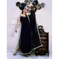 HD Women's Georgette Embroidery Sleeveless Round Neck Kurti, Palazzo And Dupatta Set (Black)