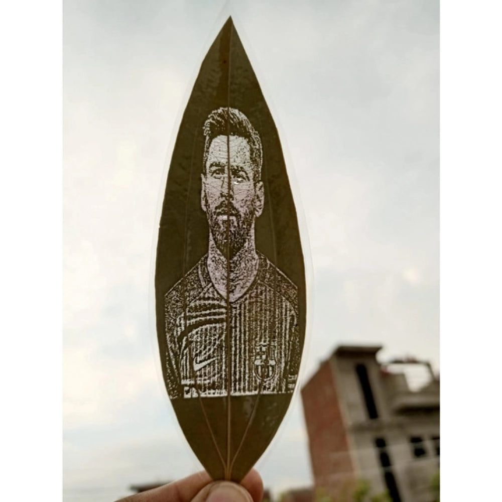 Custom Engraved Leaf Art – Football Player Portrait on Natural Leaf