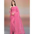 Women's Net Self Design Saree With Unstitched Blouse 5.5Mtr闁?Dark Pink)