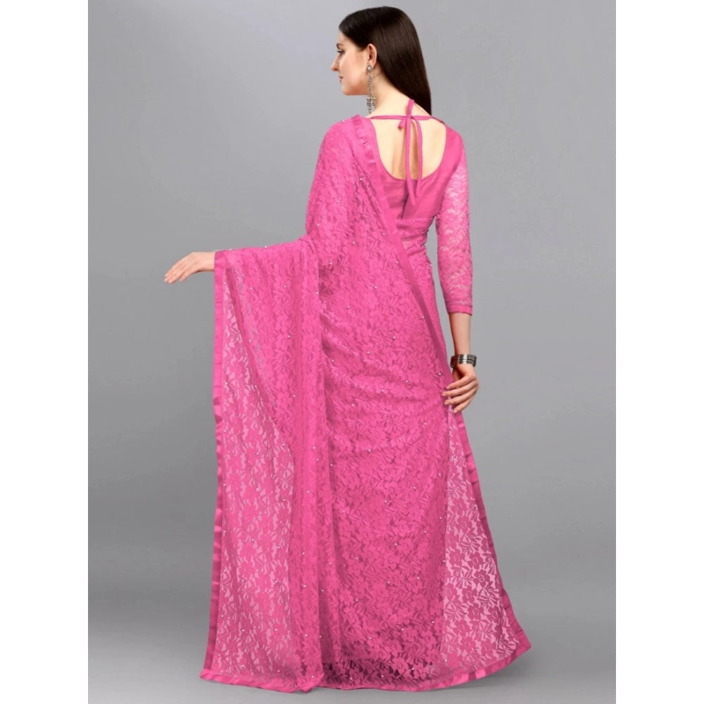 Women's Net Self Design Saree With Unstitched Blouse 5.5Mtr闁?Dark Pink)