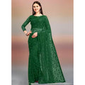 Women's Net Self Design Saree With Unstitched Blouse 5.5Mtr闁?Green)