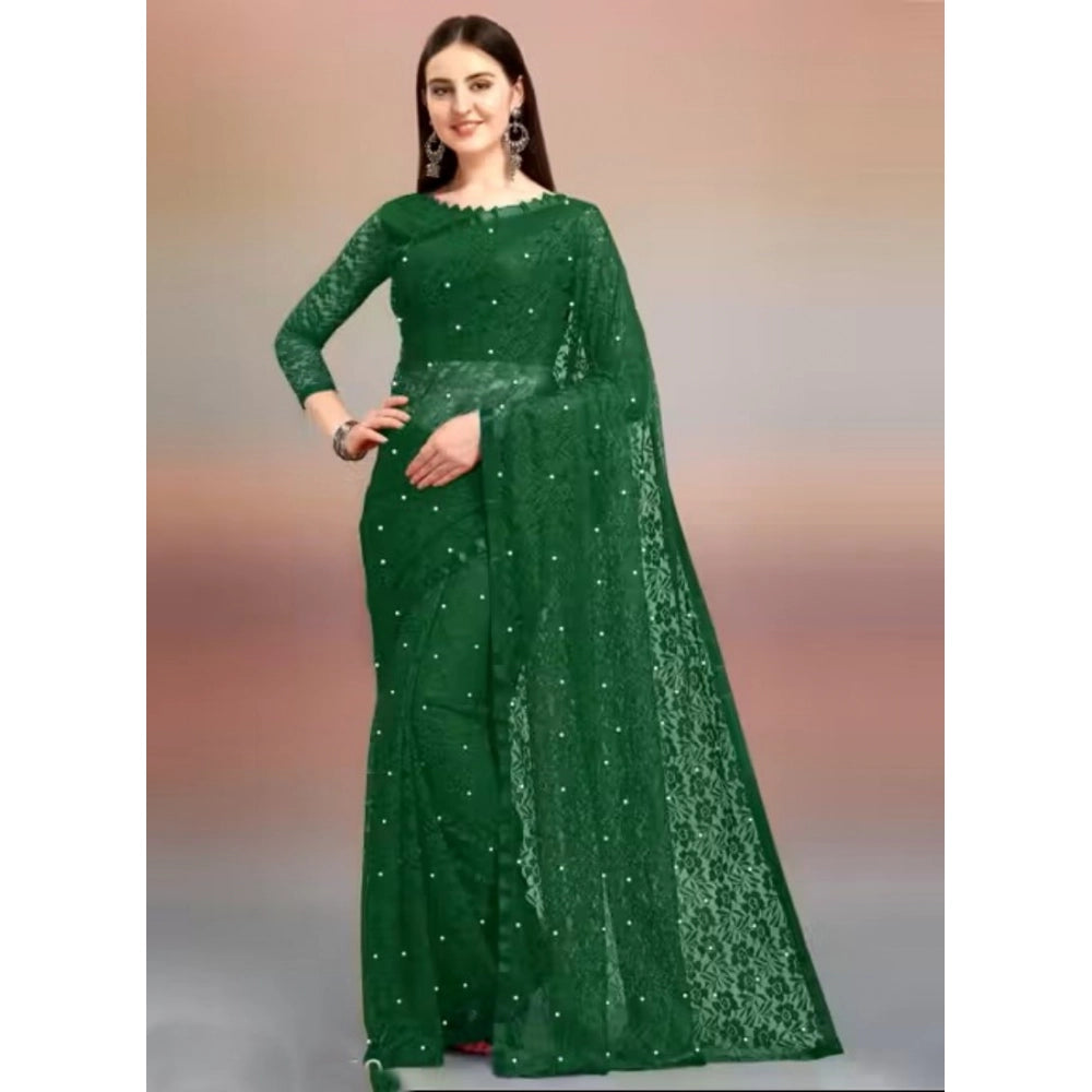 Women's Net Self Design Saree With Unstitched Blouse 5.5Mtr闁?Green)