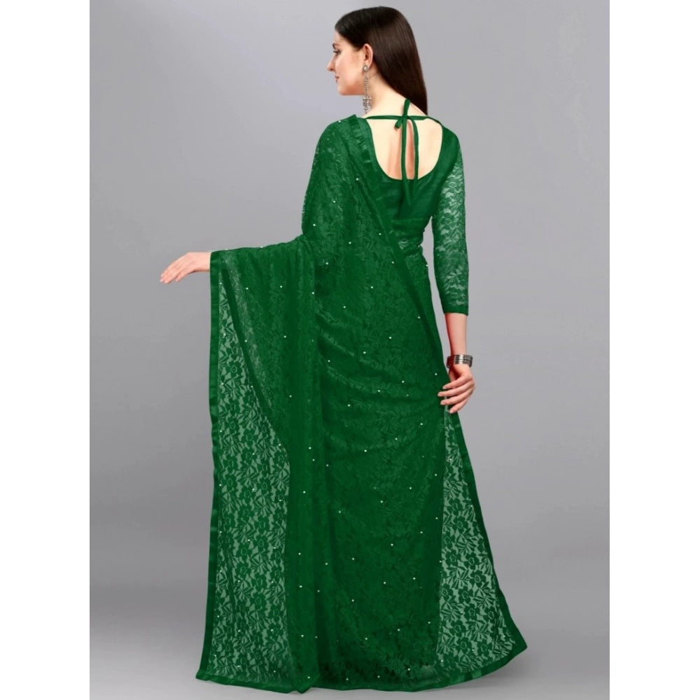 Women's Net Self Design Saree With Unstitched Blouse 5.5Mtr闁?Green)