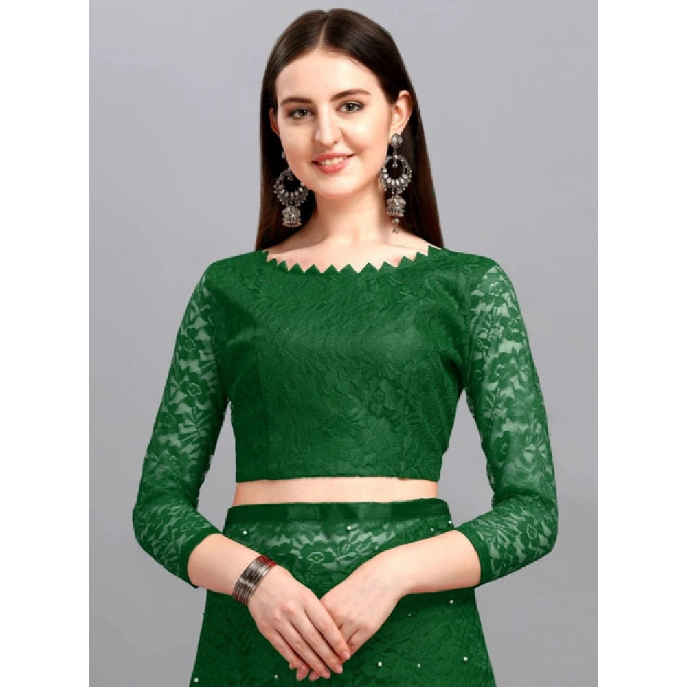 Women's Net Self Design Saree With Unstitched Blouse 5.5Mtr闁?Green)