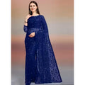 Women's Net Self Design Saree With Unstitched Blouse 5.5Mtr闁?Navy Blue)