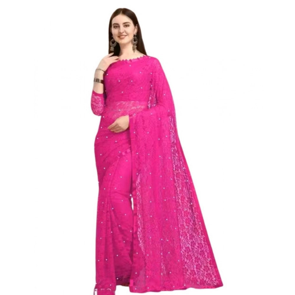 Women's Net Self Design Saree With Unstitched Blouse 5.5Mtr闁?Rani)