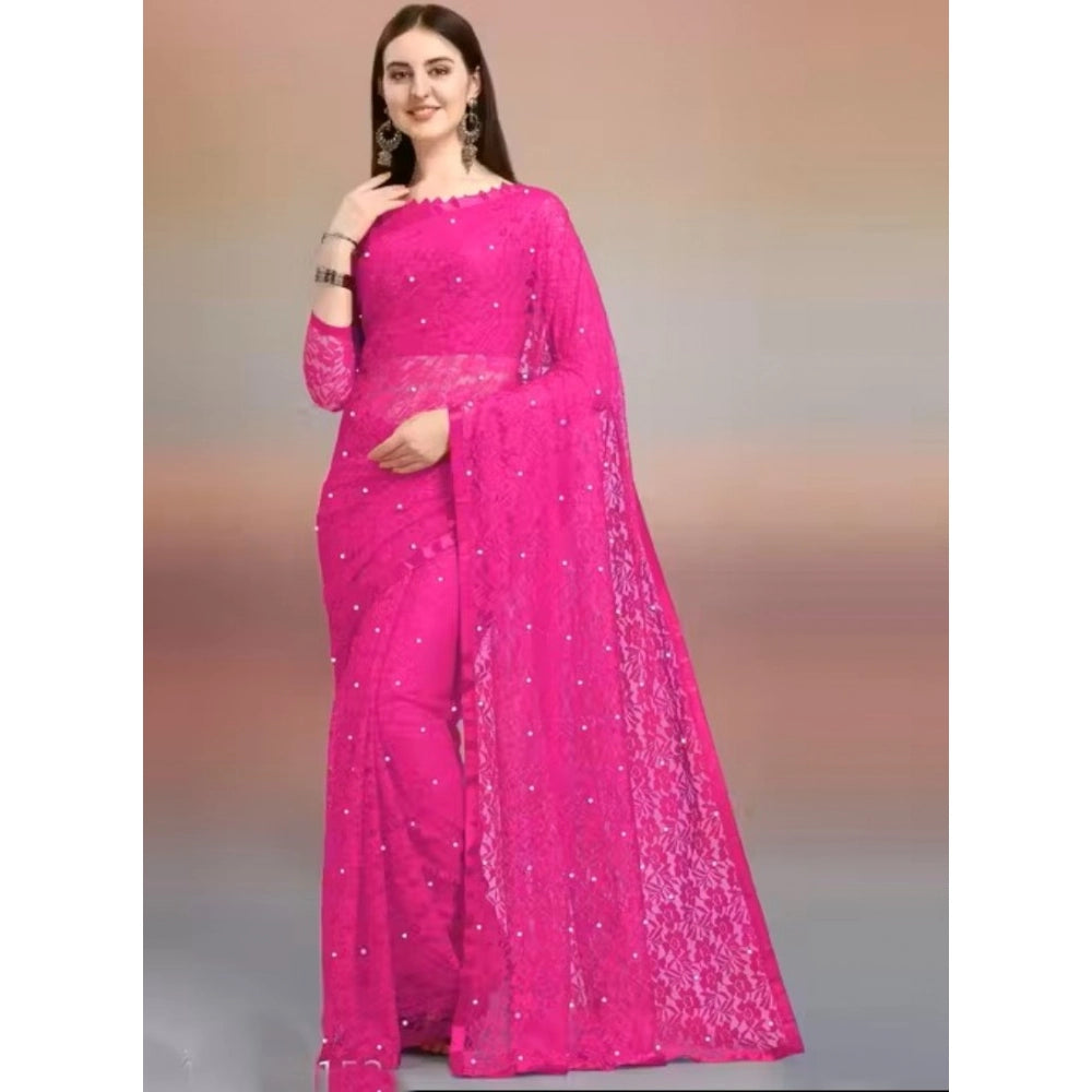 Women's Net Self Design Saree With Unstitched Blouse 5.5Mtr闁?Rani)