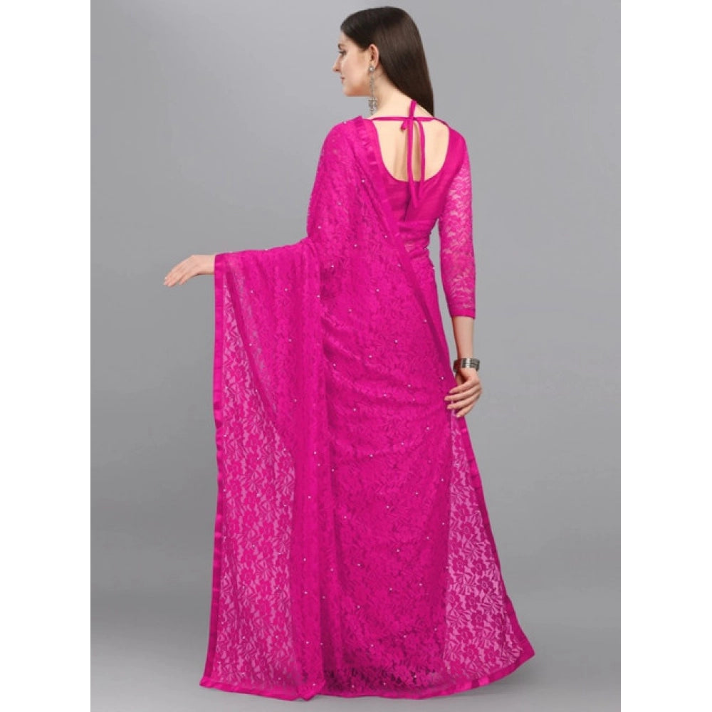 Women's Net Self Design Saree With Unstitched Blouse 5.5Mtr闁?Rani)