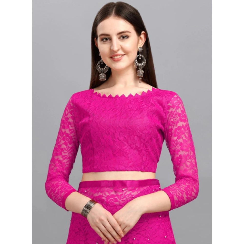 Women's Net Self Design Saree With Unstitched Blouse 5.5Mtr闁?Rani)