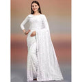 Women's Net Self Design Saree With Unstitched Blouse 5.5Mtr闁?White)