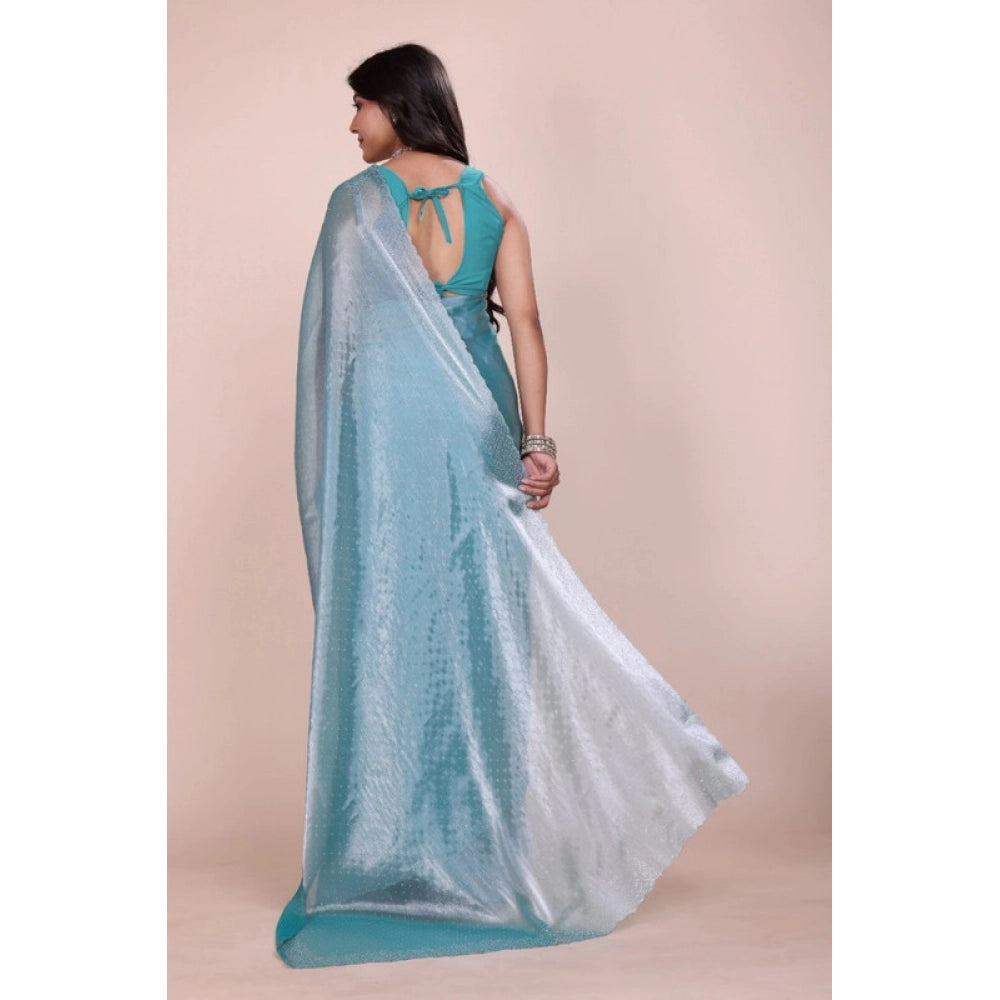 Women's Jimmy choo Embellished Bollywood Saree With Unstitched Blouse 5.5Mtr (Light Blue)