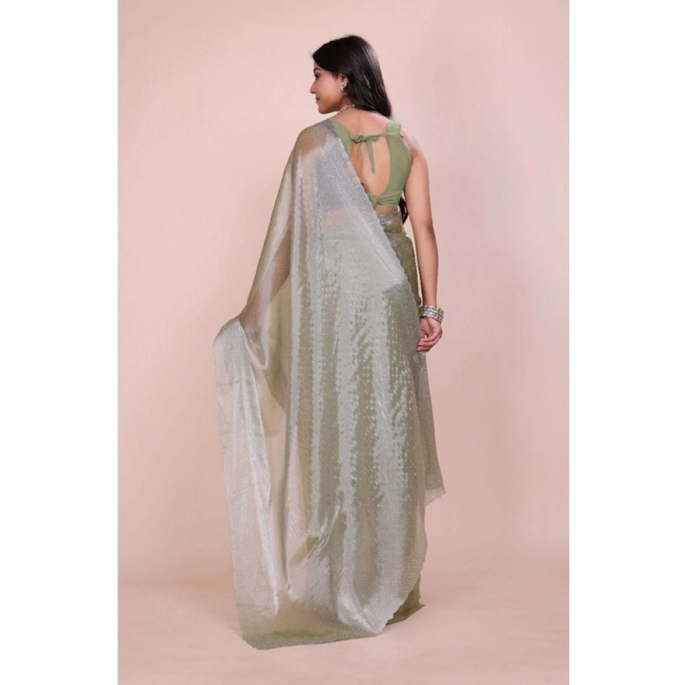 Women's Jimmy choo Embellished Bollywood Saree With Unstitched Blouse 5.5Mtr (Light Green)