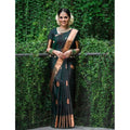 Women's Litchi silk Printed Saree With Unstitched Blouse (Green)