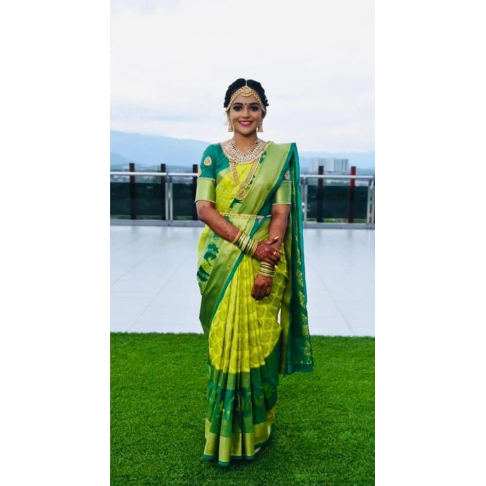 Women's Litchi silk Printed Saree With Unstitched Blouse (Light Green)
