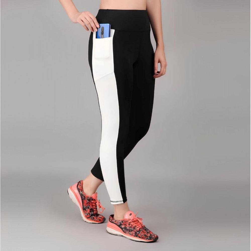 HD Women's Polyester Solid Ankle length High Waisted Tights (Black)