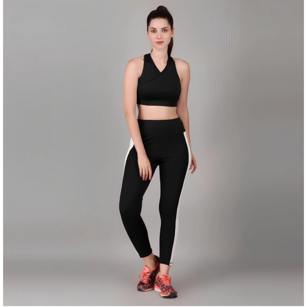 HD Women's Polyester Solid Ankle length High Waisted Tights (Black)