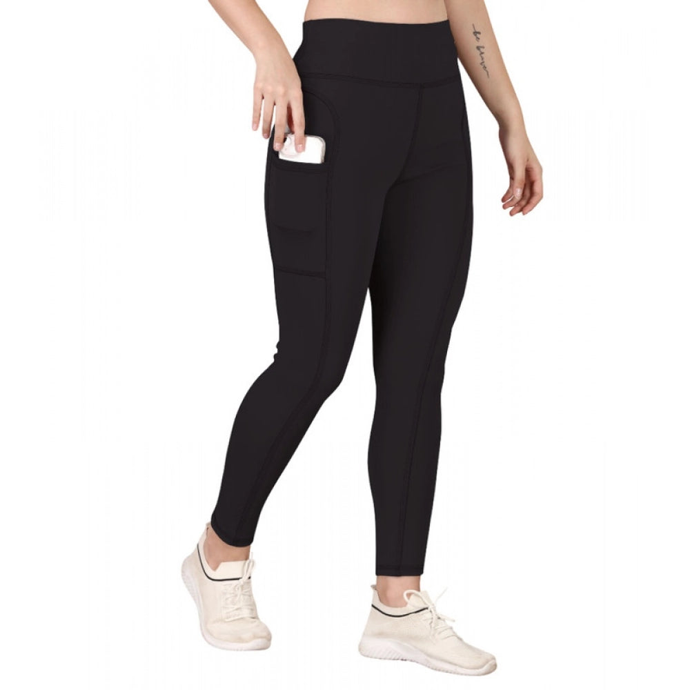 HD Women's Polyester Solid Ankle length High Waisted Tights (Black)