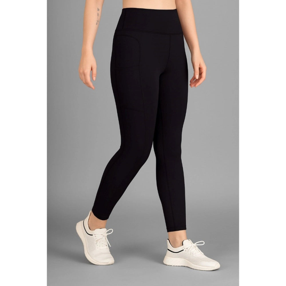 HD Women's Polyester Solid Ankle length High Waisted Tights (Black)