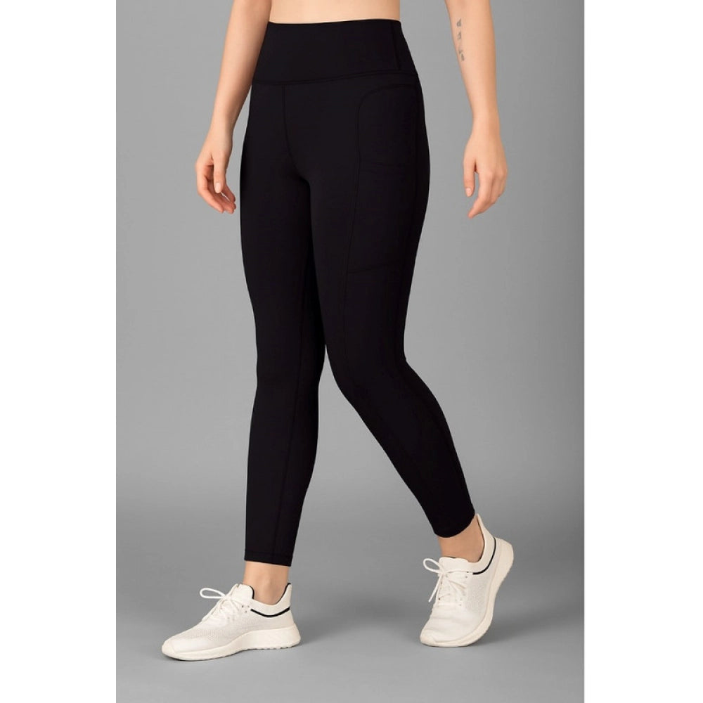 HD Women's Polyester Solid Ankle length High Waisted Tights (Black)