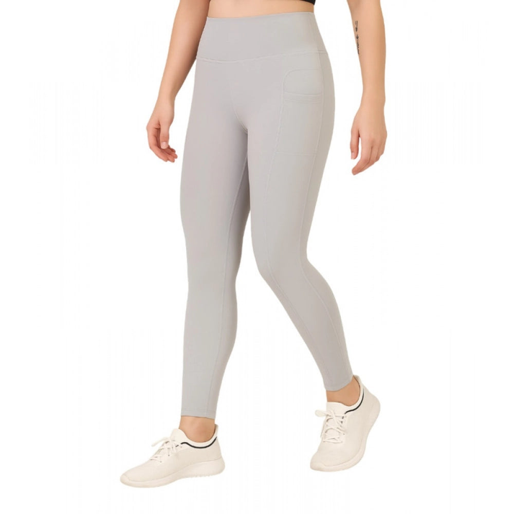 HD Women's Polyester Solid Ankle length High Waisted Tights (Grey)