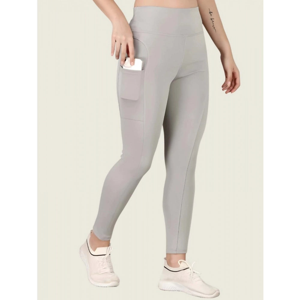 HD Women's Polyester Solid Ankle length High Waisted Tights (Grey)
