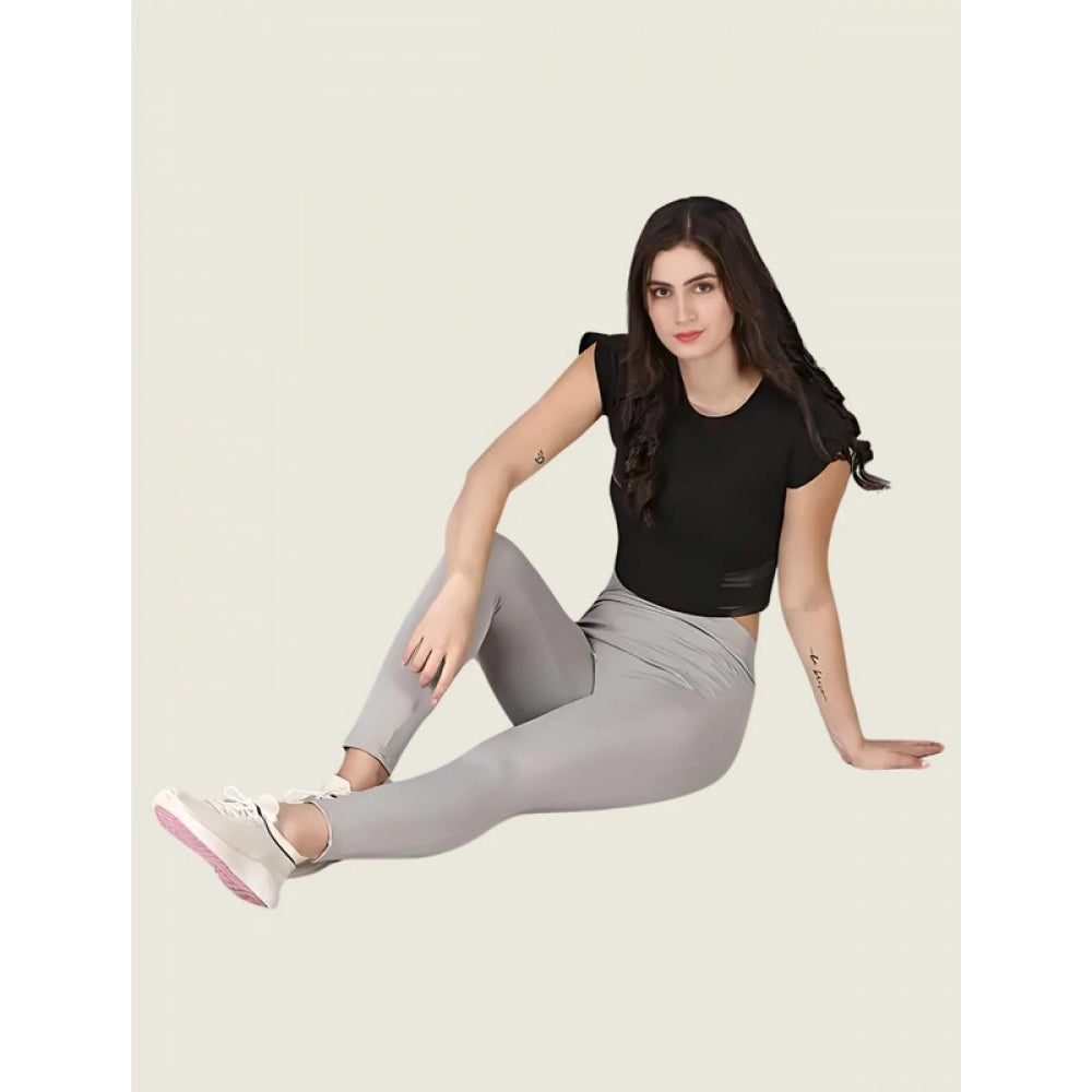 HD Women's Polyester Solid Ankle length High Waisted Tights (Grey)