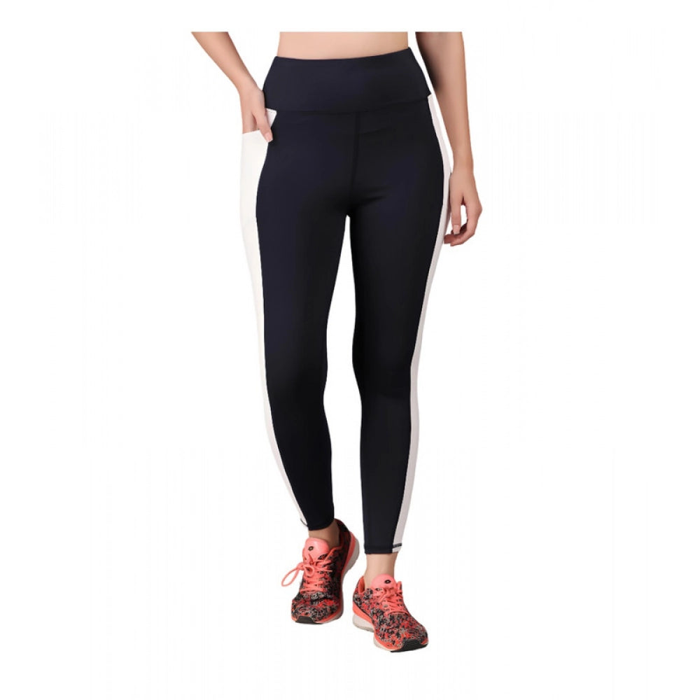 HD Women's Polyester Solid Ankle length High Waisted Tights (Navy Blue)