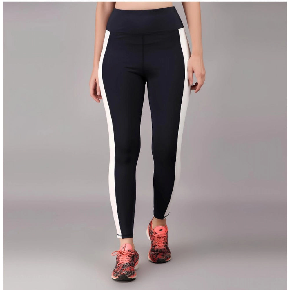 HD Women's Polyester Solid Ankle length High Waisted Tights (Navy Blue)
