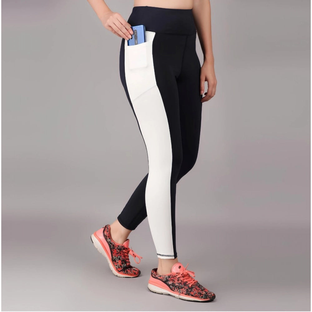 HD Women's Polyester Solid Ankle length High Waisted Tights (Navy Blue)