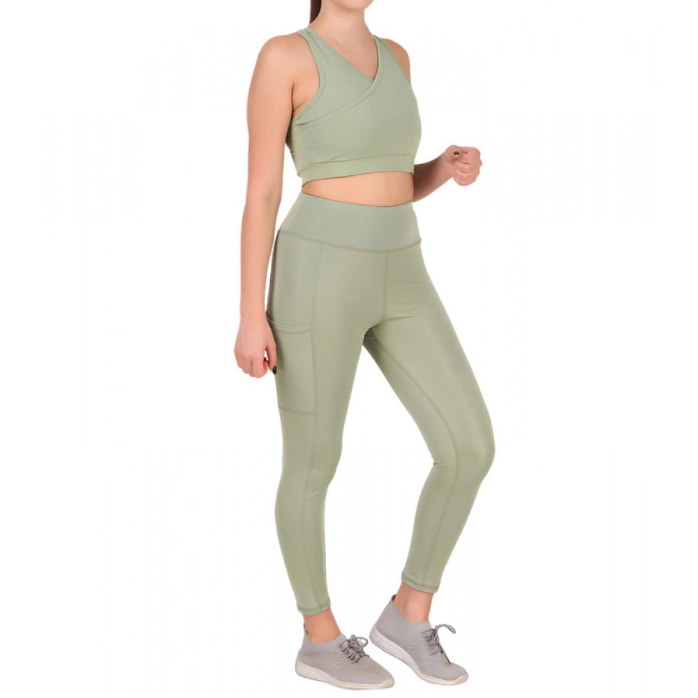 HD Women's Polyester Solid Ankle length High Waisted Tights (Sea Green)